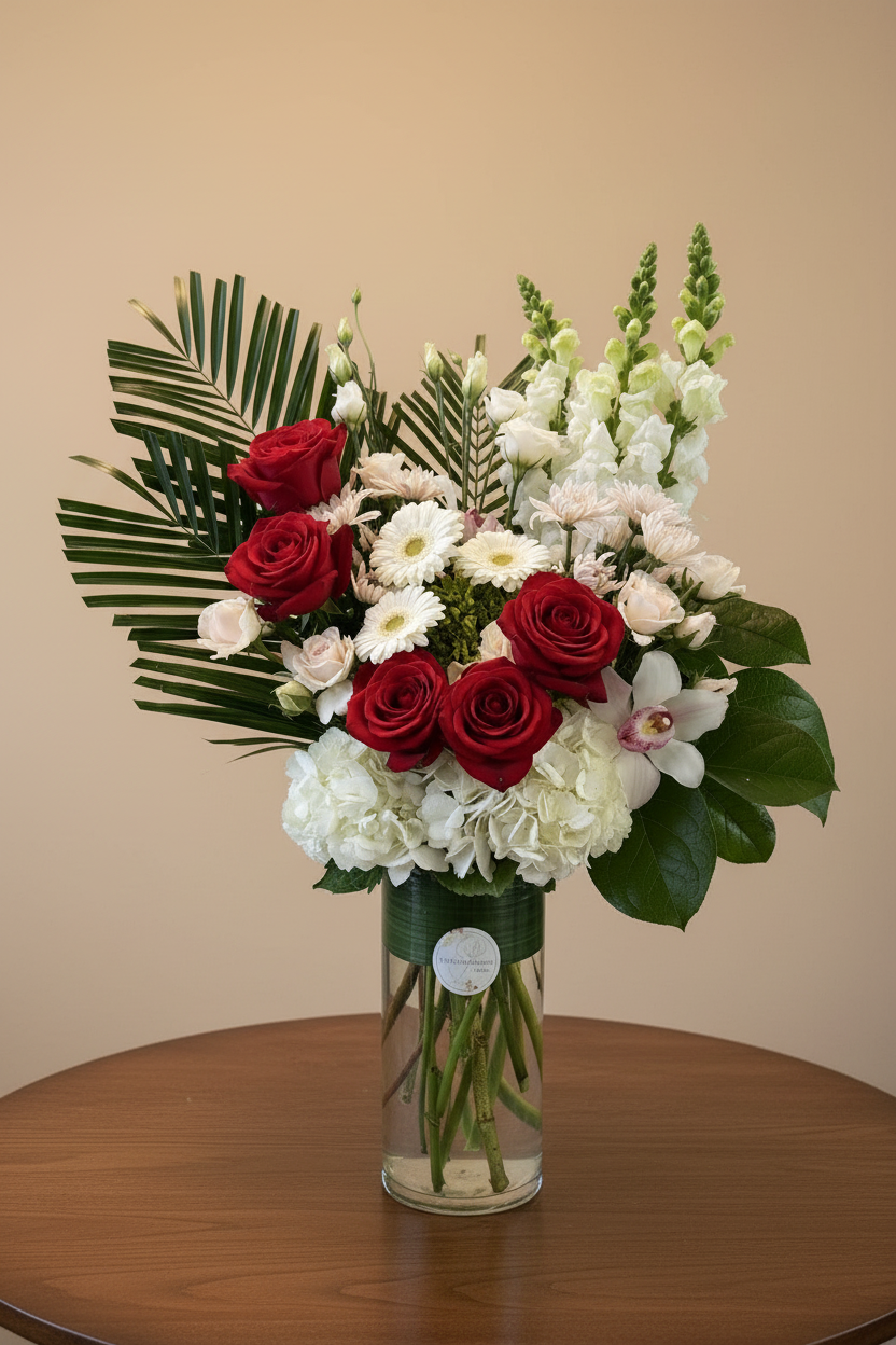 Red Rose Sympathy Vase Beige Background