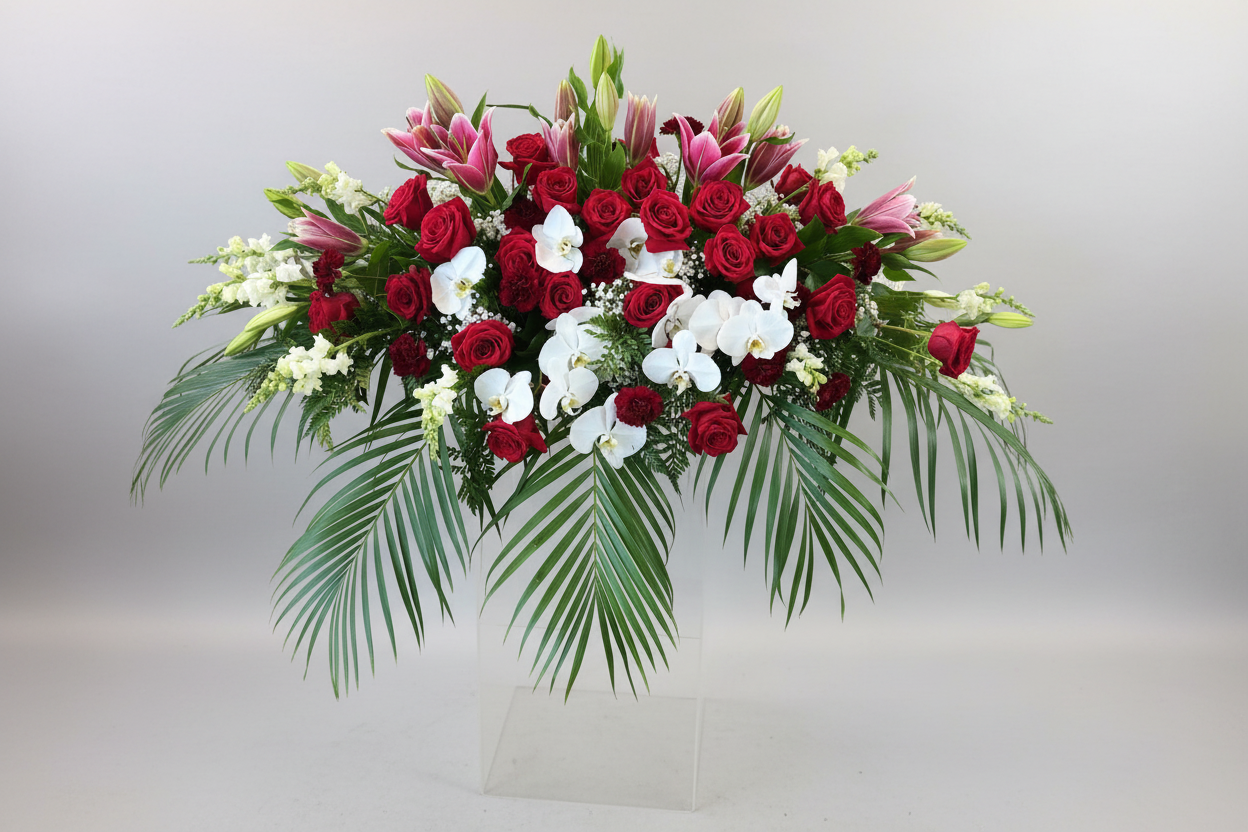 Lily and Roses Casket Spray