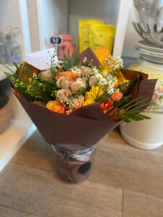 Bright Yellow Orange Mocha Roses Bouquet