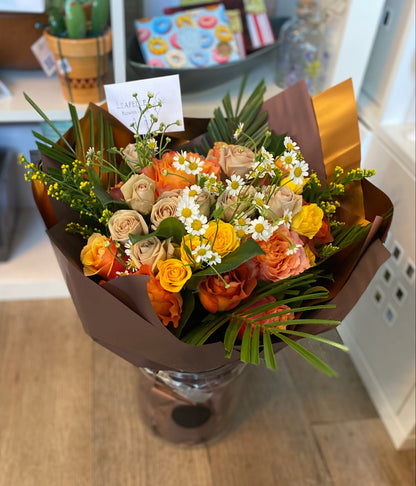 Bright Yellow Orange Mocha Roses Bouquet