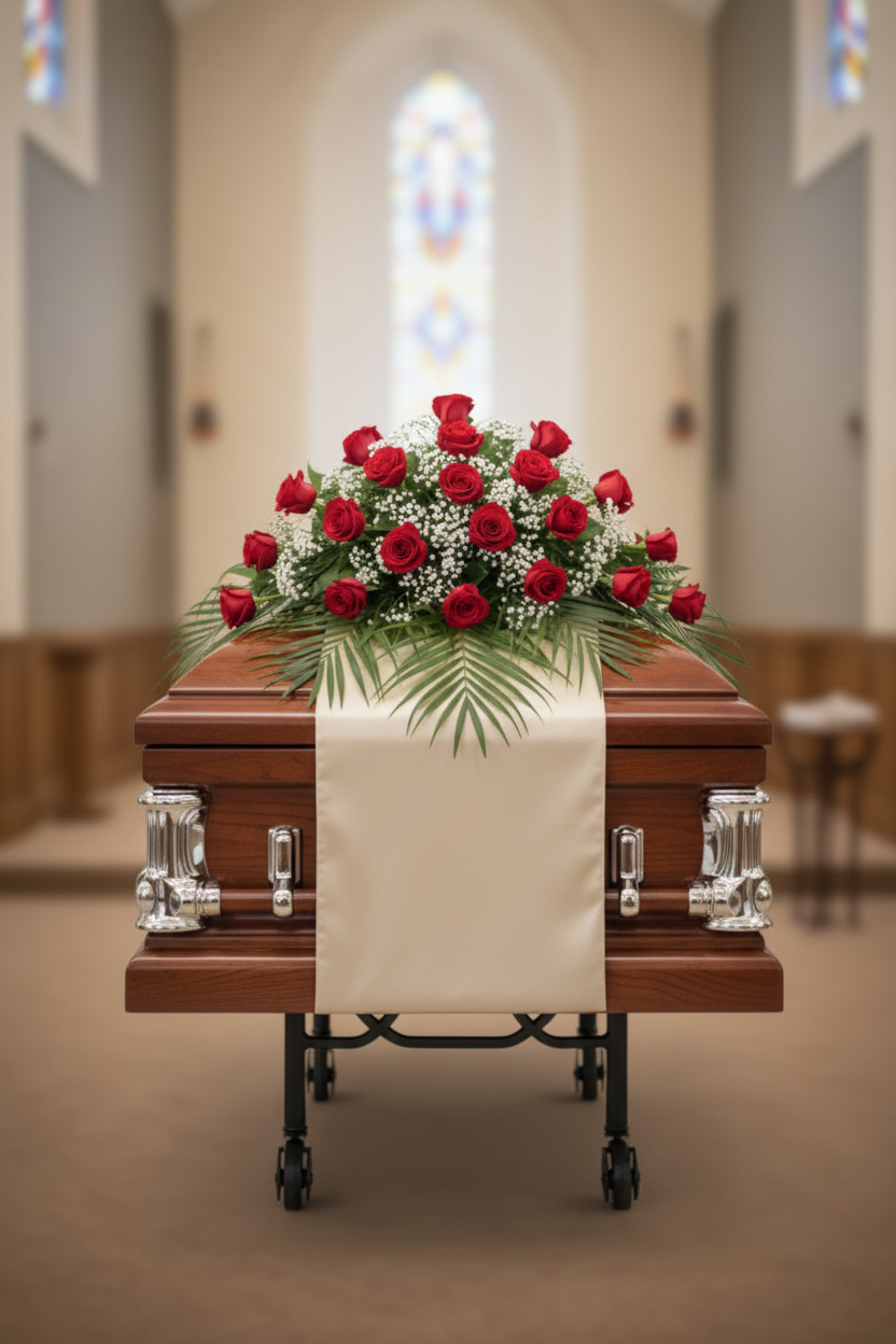Sympathy Casket Spray - Balanced Leaves